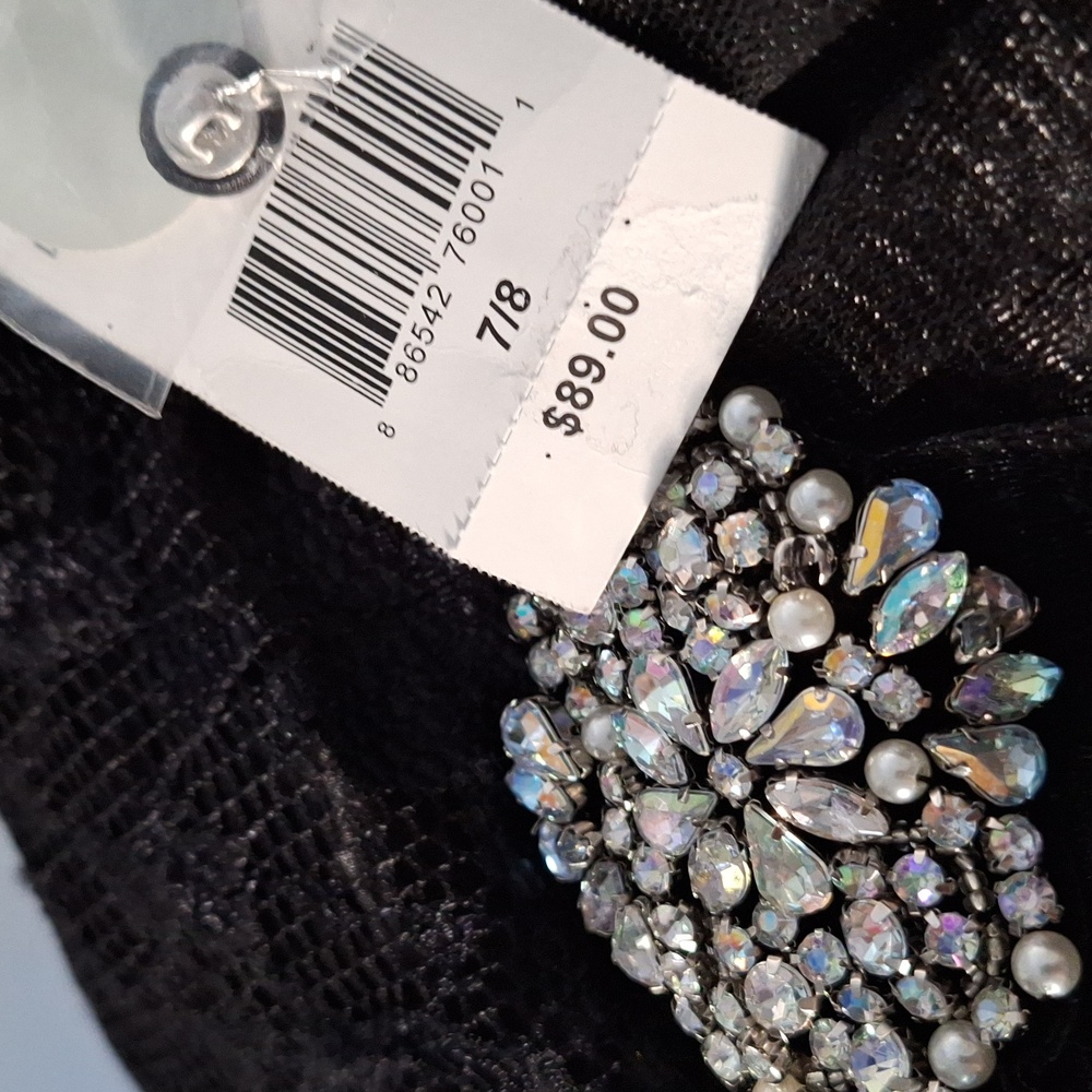 Prom Formal Mini Dress, Black w. Sparkles, Beaded, Embroidered sz 7 Junior, NWT - Picture 16 of 16